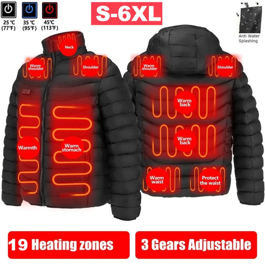 19 Areas Heated Jacket Men Electric Heating Jackets Heated Coat Clothing Winter Heatable Cotton jacket Veste Chauffante Homme